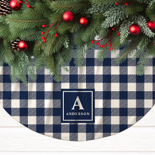 Jupon De Sapin En Polyester Brossé Monogramme à carreaux gingham bleu marine et blanc