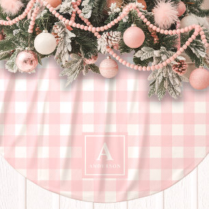 Jupon De Sapin En Polyester Brossé Monogramme à carreaux gingham rose et blanc