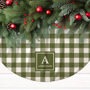 Jupon De Sapin En Polyester Brossé Monogramme à carreaux gingham vert olive et blanc