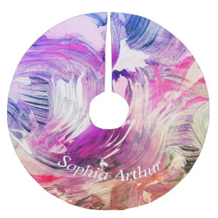 Jupon De Sapin En Polyester Brossé Monogramme Art Abstrait violet rose bleu