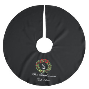 Jupon De Sapin En Polyester Brossé Monogramme classique Holly Wreath Custom Christmas