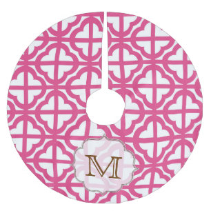 Jupon De Sapin En Polyester Brossé Monogramme d'arbre initial à quarterfoil rose chau