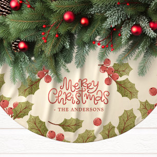 Jupon De Sapin En Polyester Brossé Monogramme de feuilles de houx à l'aquarelle de No