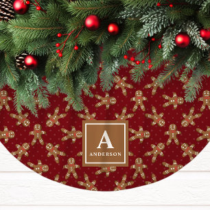 Jupon De Sapin En Polyester Brossé Monogramme de l'Homme en Pain d'Épice Rouge Noël