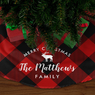 Jupon De Sapin En Polyester Brossé Monogramme de rennes à bille rouge rustique