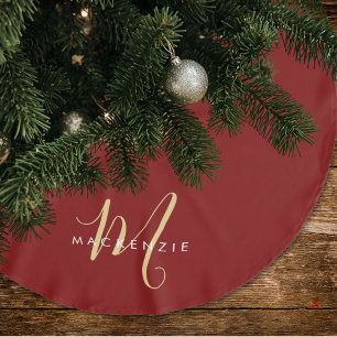 Jupon De Sapin En Polyester Brossé Monogramme élégant moderne rouge or écriture