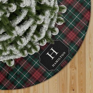 Jupon De Sapin En Polyester Brossé Monogramme et nom de famille rouge et vert Tartan