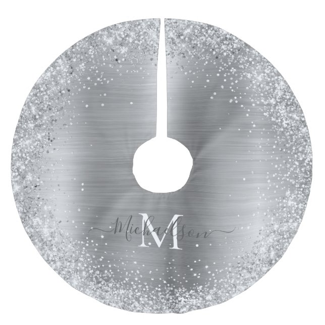 Jupon De Sapin En Polyester Brossé Monogramme Parties scintillant argent glam fille (Devant)
