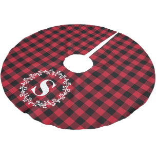 Jupon De Sapin En Polyester Brossé Monogramme personnalisé Rouge Buffle Noir Plaid Wi