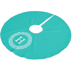 Jupon De Sapin En Polyester Brossé Monogramme principal grec blanc turquoise
