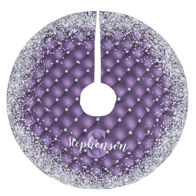 Jupon De Sapin En Polyester Brossé Monogramme Violet Tufté Diamant Parties scintillan (Devant)