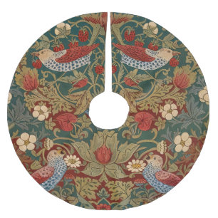Jupon De Sapin En Polyester Brossé Morris Strawberry Thief Sarcelle Vert Rouge Floral