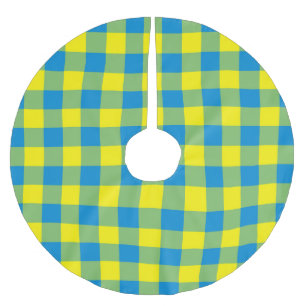 Jupon De Sapin En Polyester Brossé Motif à carreaux et à losanges bleu jaune vert
