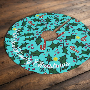 Jupon De Sapin En Polyester Brossé Motif Artistique de Feuilles de Houx de Noël Nom d