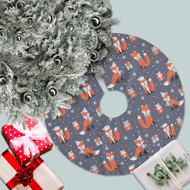 Jupon De Sapin En Polyester Brossé Motif Blue Christmas Fox (Créateur téléchargé)