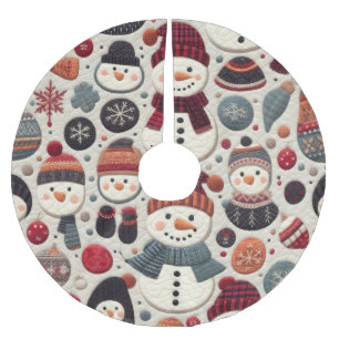 Jupon De Sapin En Polyester Brossé Motif courbé des Snowmen