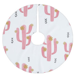 Jupon De Sapin En Polyester Brossé Motif d'aquarelle de cactus rose vintage
