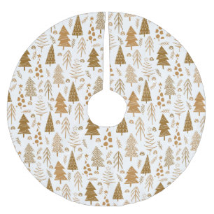 Jupon De Sapin En Polyester Brossé Motif d'arbre de Noël de style scandinave or
