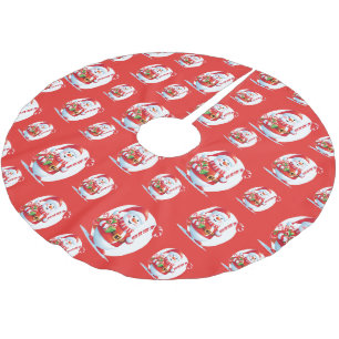 Jupon De Sapin En Polyester Brossé Motif d'arbre de Noël moderne