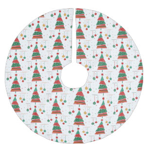 Jupon De Sapin En Polyester Brossé Motif d'arbre de Noël rétro