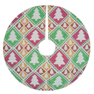 Jupon De Sapin En Polyester Brossé Motif d'arbre de Noël vintage.