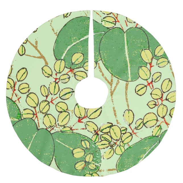Jupon De Sapin En Polyester Brossé Motif d'art botanique floral de la feuille japonai (Devant)