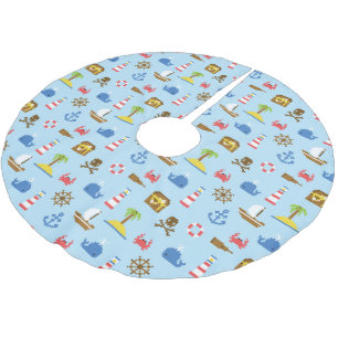 Jupon De Sapin En Polyester Brossé Motif d'art maritime Pixel
