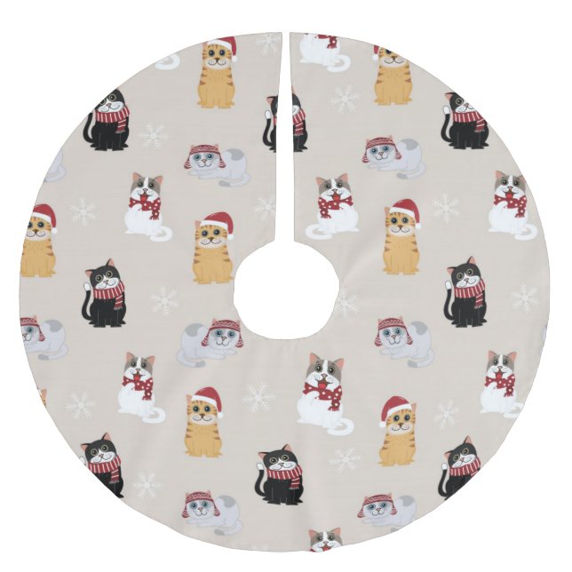 Jupon De Sapin En Polyester Brossé Motif de chats de Noël mignons (Devant)