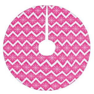 Jupon De Sapin En Polyester Brossé Motif de Chevron de flocons de neige de Noël rose