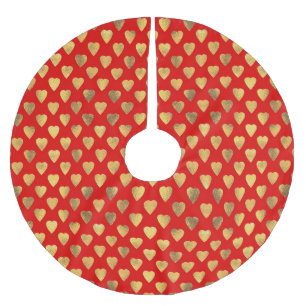 Jupon De Sapin En Polyester Brossé Motif de coeur Red et Gold Love
