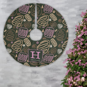 Jupon De Sapin En Polyester Brossé Motif de dessin artistique rose d'une ligne Monogr