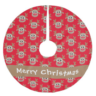 Jupon De Sapin En Polyester Brossé Motif de dessin de mûre Reindeer Nom rouge