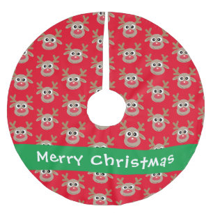 Jupon De Sapin En Polyester Brossé Motif de dessin mignon Reindeer Rouge