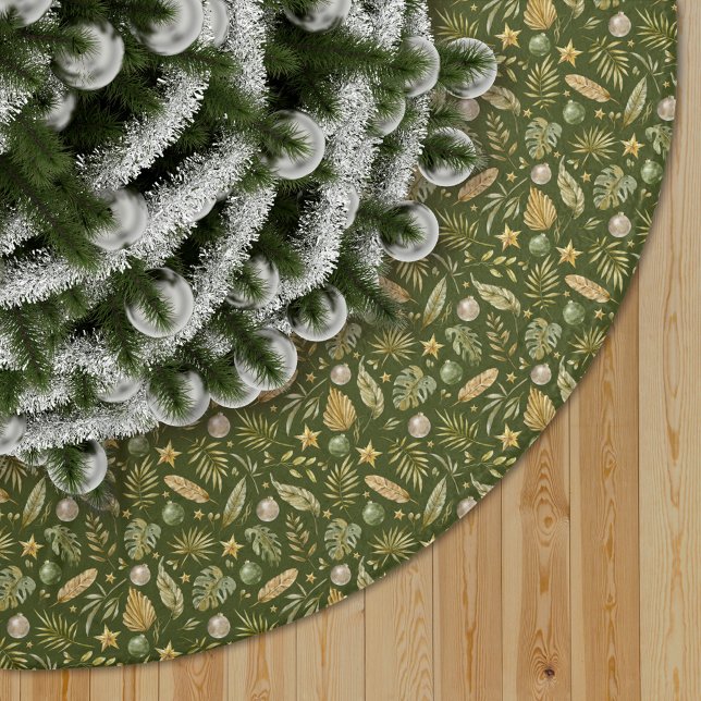 Jupon De Sapin En Polyester Brossé Motif de feuille de palme tropicale (Créateur téléchargé)