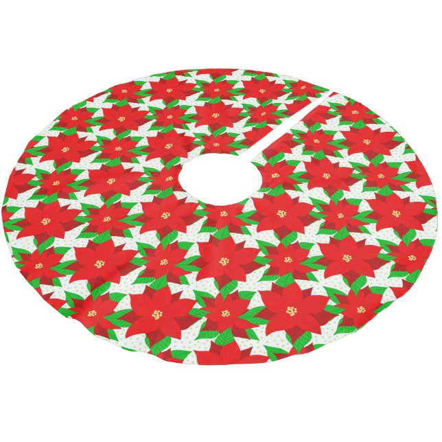 Jupon De Sapin En Polyester Brossé Motif de fleurs Poinsettia moderne (Angle)