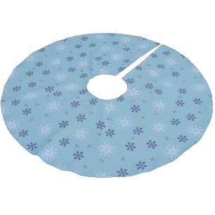Jupon De Sapin En Polyester Brossé Motif de flocon de neige bleu et blanc