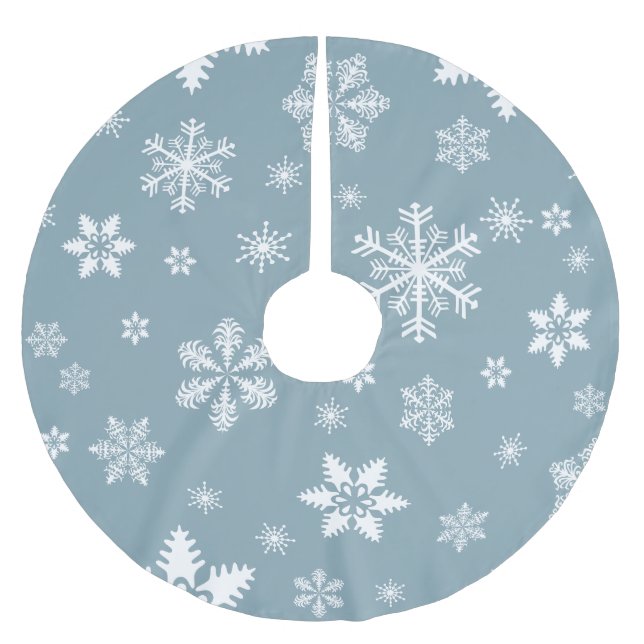 Jupon De Sapin En Polyester Brossé Motif de flocon de neige, flocons blancs, neige, g (Devant)