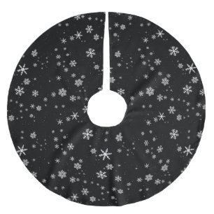Jupon De Sapin En Polyester Brossé Motif de flocon de neige noir et blanc