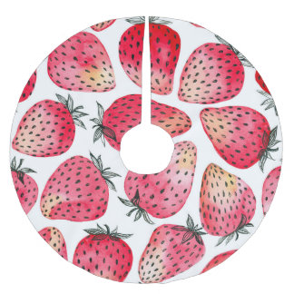 Jupon De Sapin En Polyester Brossé Motif de fraises d'aquarelle.