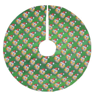 Jupon De Sapin En Polyester Brossé Motif de la boule Santa Hat Nine sur Vert