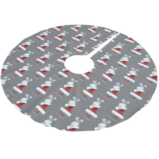 Jupon De Sapin En Polyester Brossé Motif de la souris de Noël Whimsical (Angle)