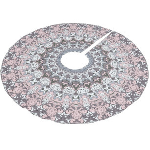 Jupon De Sapin En Polyester Brossé Motif de mandala rose et blanc