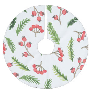Jupon De Sapin En Polyester Brossé Motif de Mistletoe de Noël tiré à la main brillant