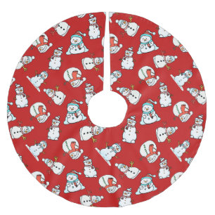 Jupon De Sapin En Polyester Brossé Motif de motoneiges mignons Noël rouge