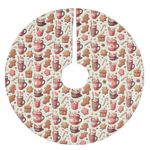 Jupon De Sapin En Polyester Brossé Motif de Noël cosy avec chocolat chaud et pain d'é