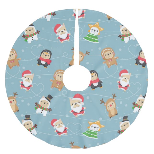 Jupon De Sapin En Polyester Brossé Motif de Noël de Bulldog français (Devant)