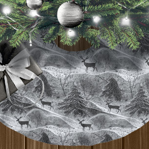Jupon De Sapin En Polyester Brossé Motif de Noël en argent noir #13 ID1009