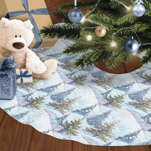 Jupon De Sapin En Polyester Brossé Motif de Noël en or bleu n° 4 ID1009