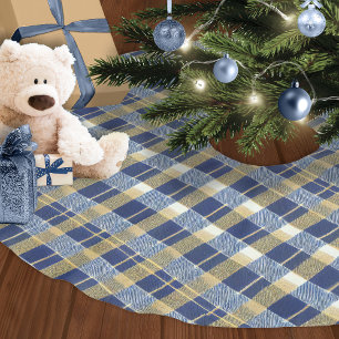 Jupon De Sapin En Polyester Brossé Motif de Noël en or bleu n° 7 ID1009