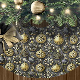 Jupon De Sapin En Polyester Brossé Motif de Noël en or noir #20 ID1009